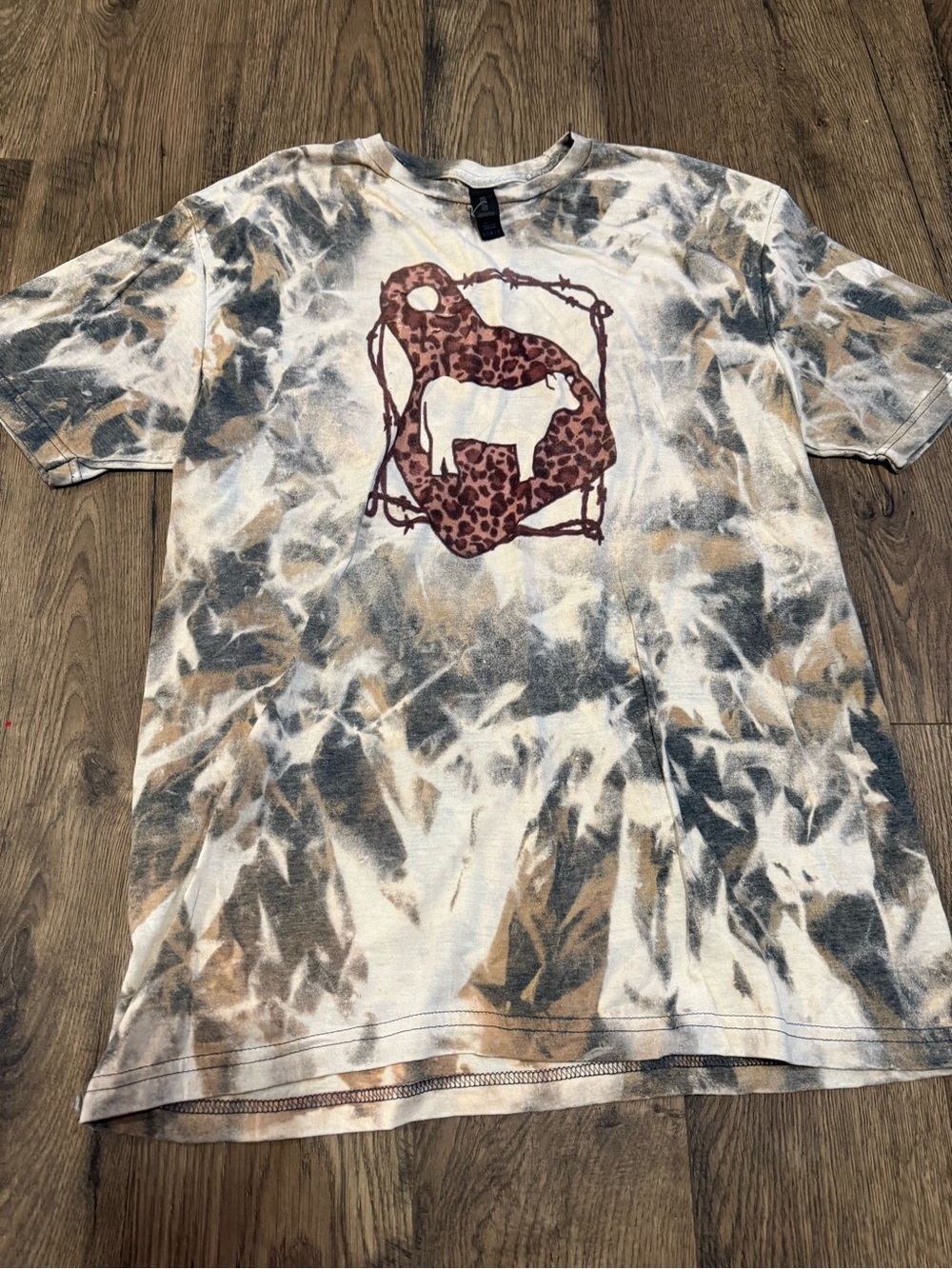 Gildan Tie-Dye Short Sleeve Tee with Leopard Graphic - White, Black, Brown